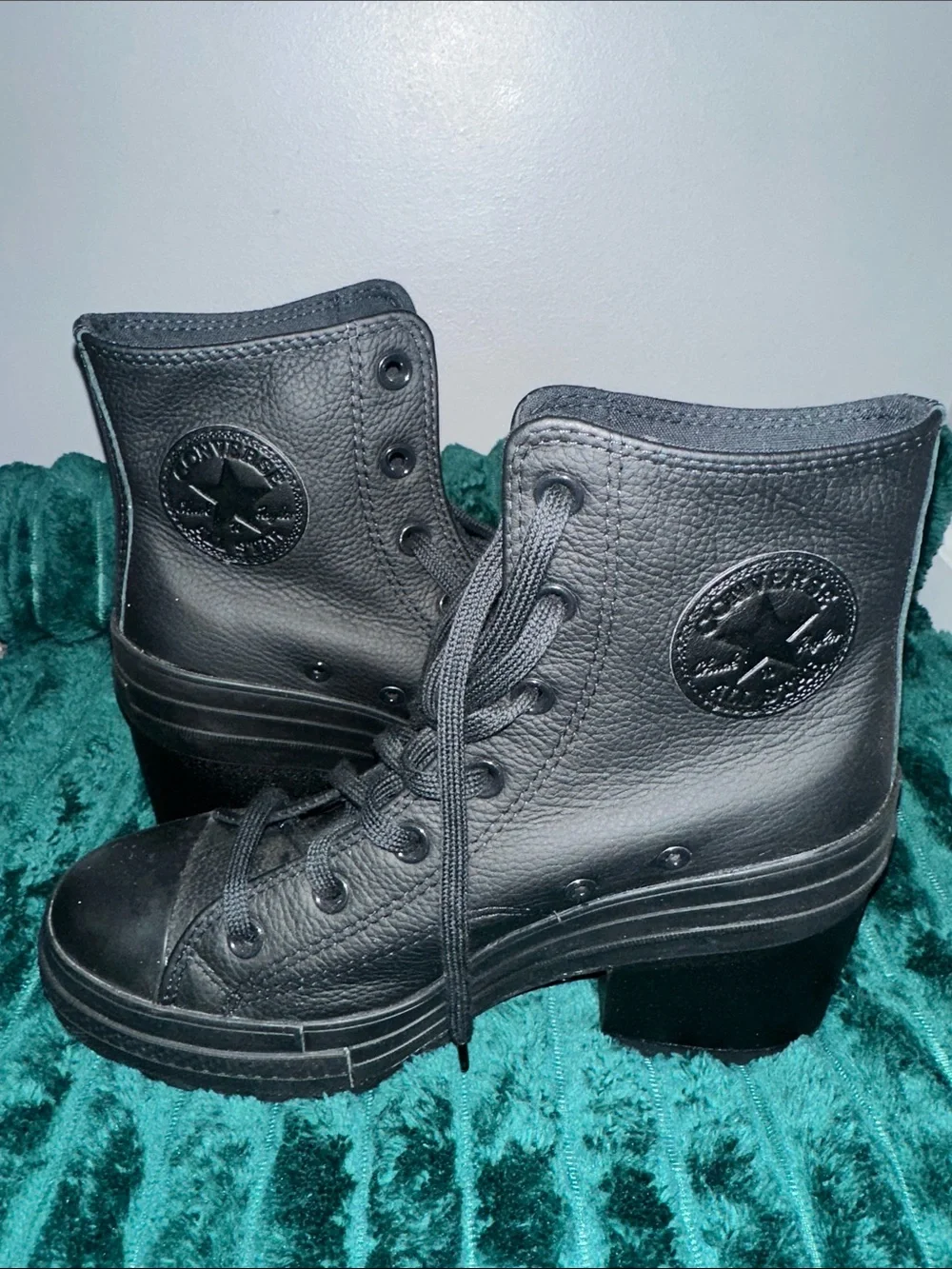 Converse Black Leather Platform Lug-Sole High-Tops